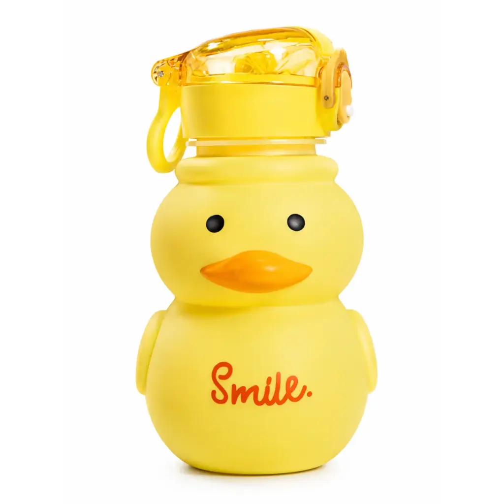 Yellow duck shaped kids water bottle with beak spout