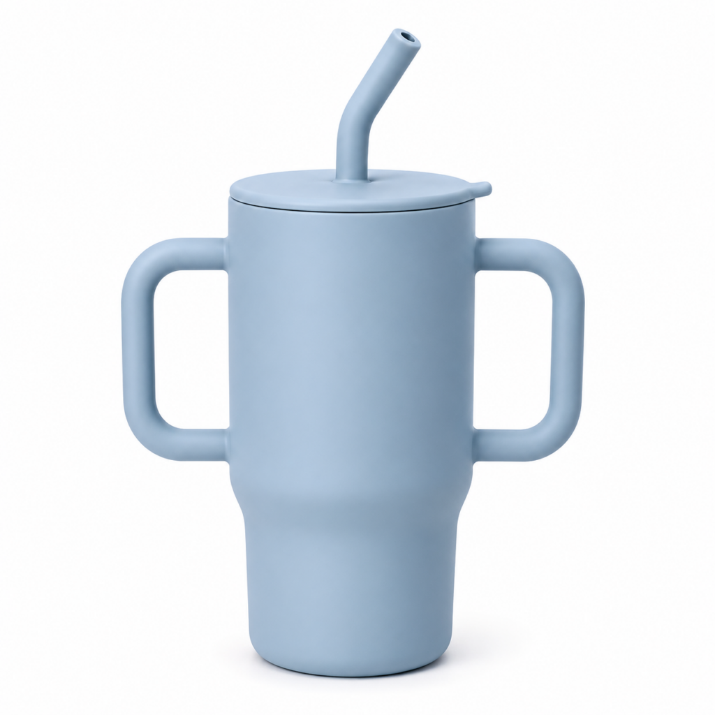 Wholesale Kids Straw Tumbler Cups x8 | Grey Reusable Handle Cup - Home & Living | The Box Shop UK