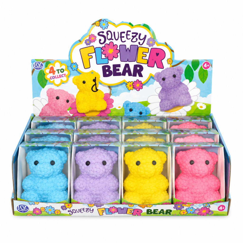 Wholesale Squeezy Flower Bear 12 in a box -Variety Box – 4 Assorted Colours - Fidget Toys & Squishies | The Box Shop UK
