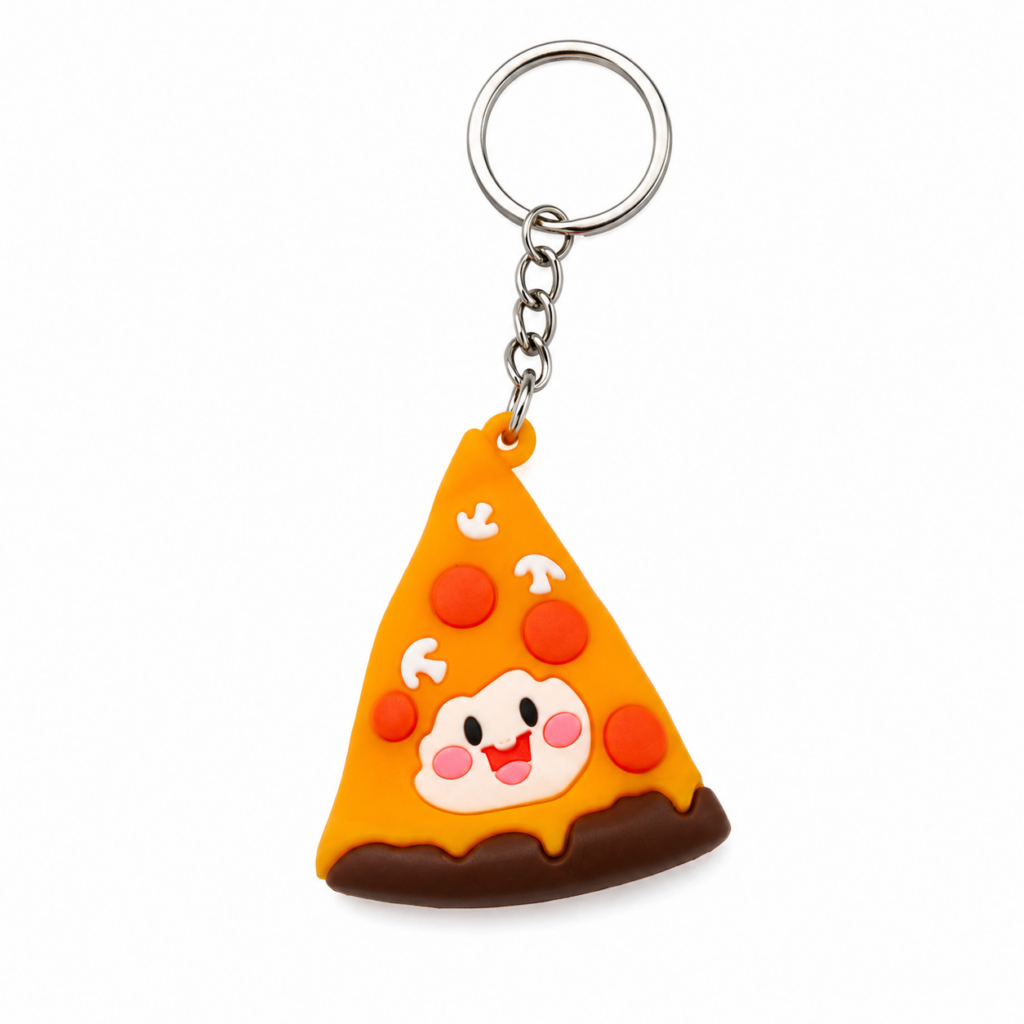 Miniature pizza slice keyring charm with toppings detail