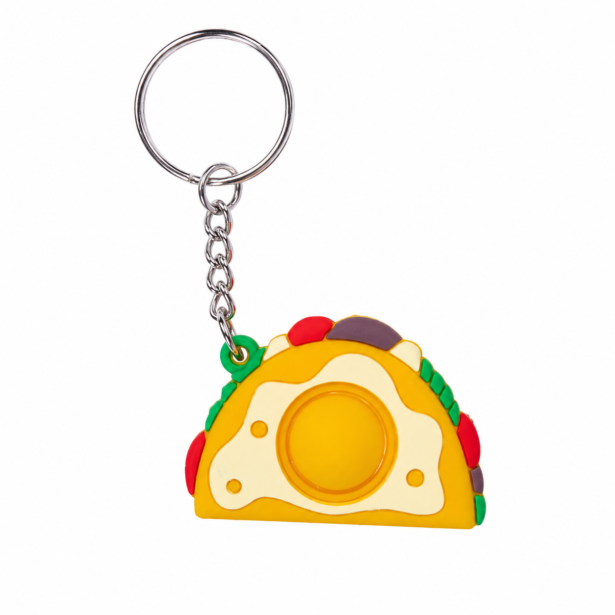 Taco-shaped pop it silicone keyring in bright colours