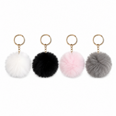 Luxury Faux Fur Pom Pom Keyring – Available in White, Black, Pink & Grey