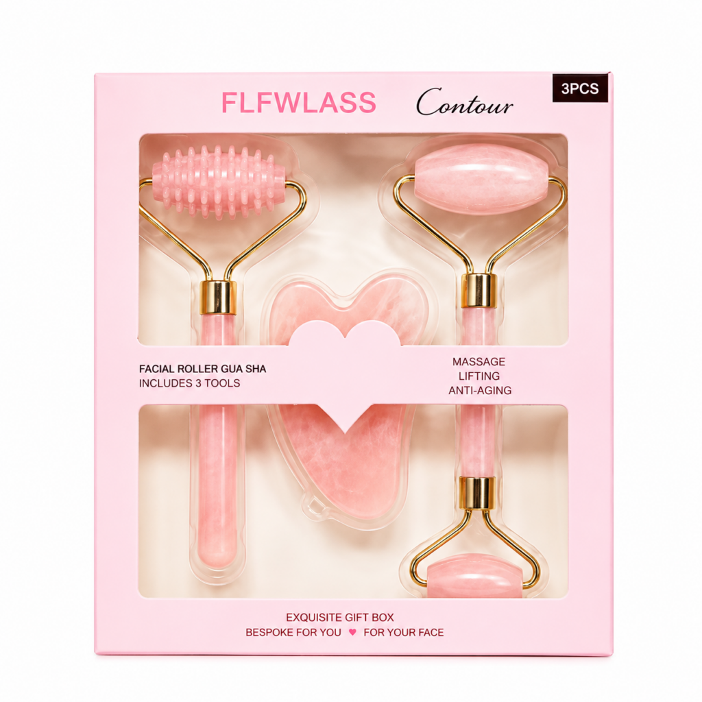 Wholesale Under Eye pink Stone Skincare Set x10 | Facial Roller & Gua Sha - Clearance & Deals | The Box Shop UK