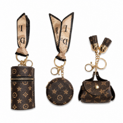 Luxury Inspired chocolate brown Mini Keychain Accessory Set – 3 Piece Collection