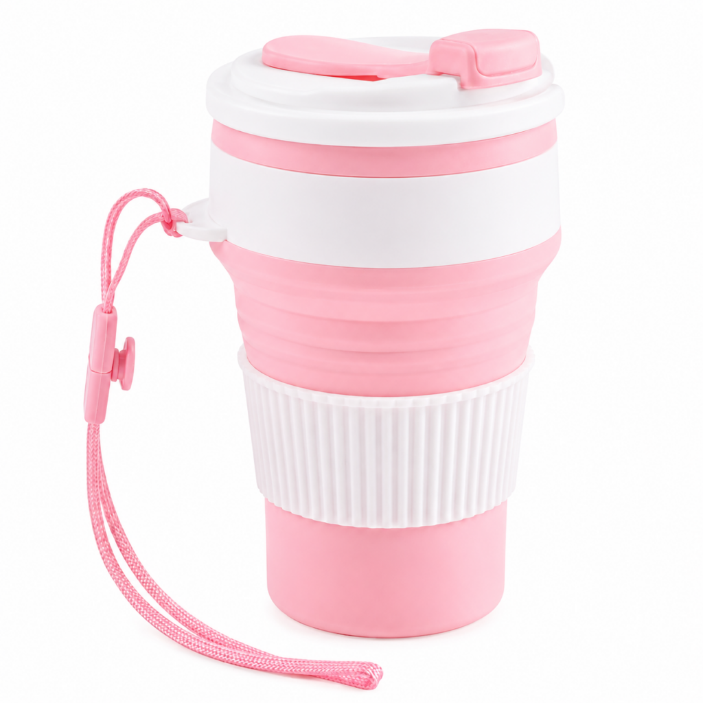 Wholesale Collapsible Travel Cups – 5 Pack – Reusable pink Silicone Folding Coffee Cups - Water Bottles & Drinkware | The Box Shop UK
