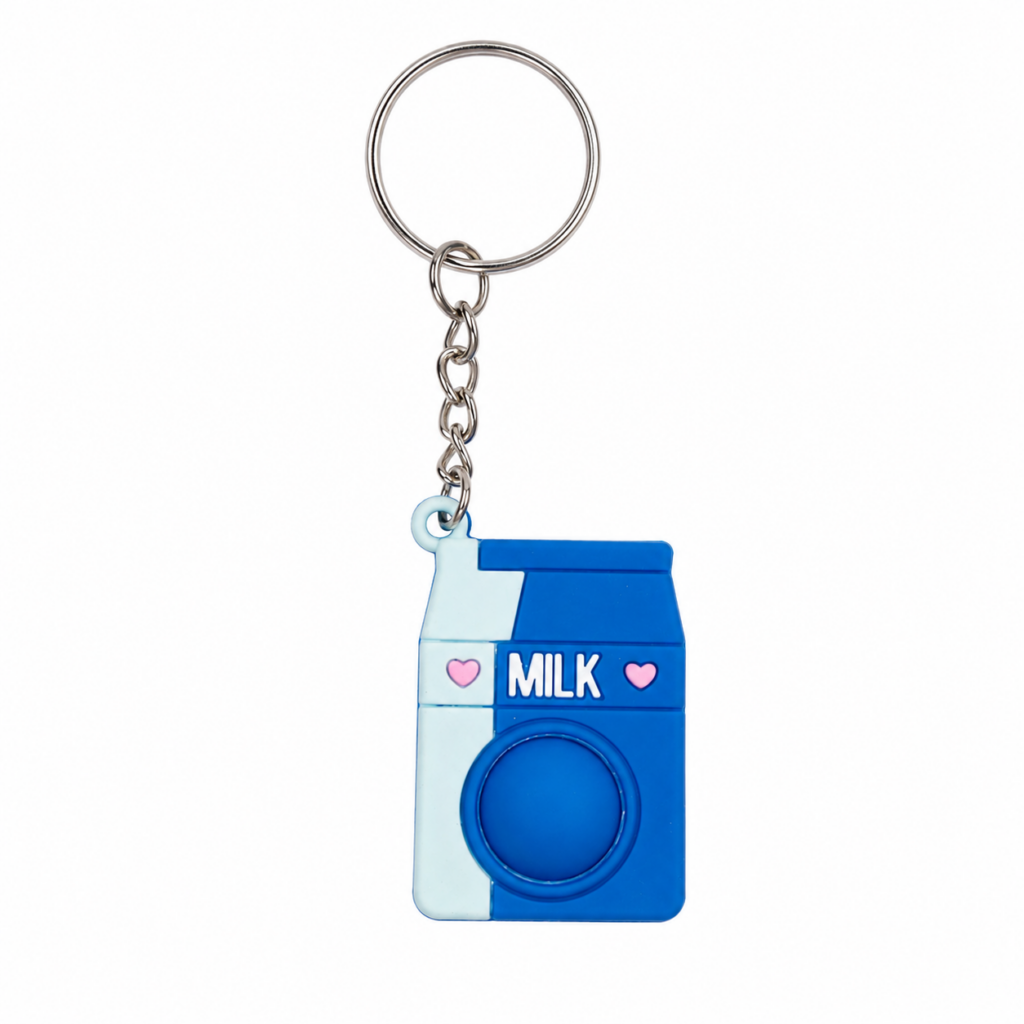 Milk carton pop it keyring in white and red silicone