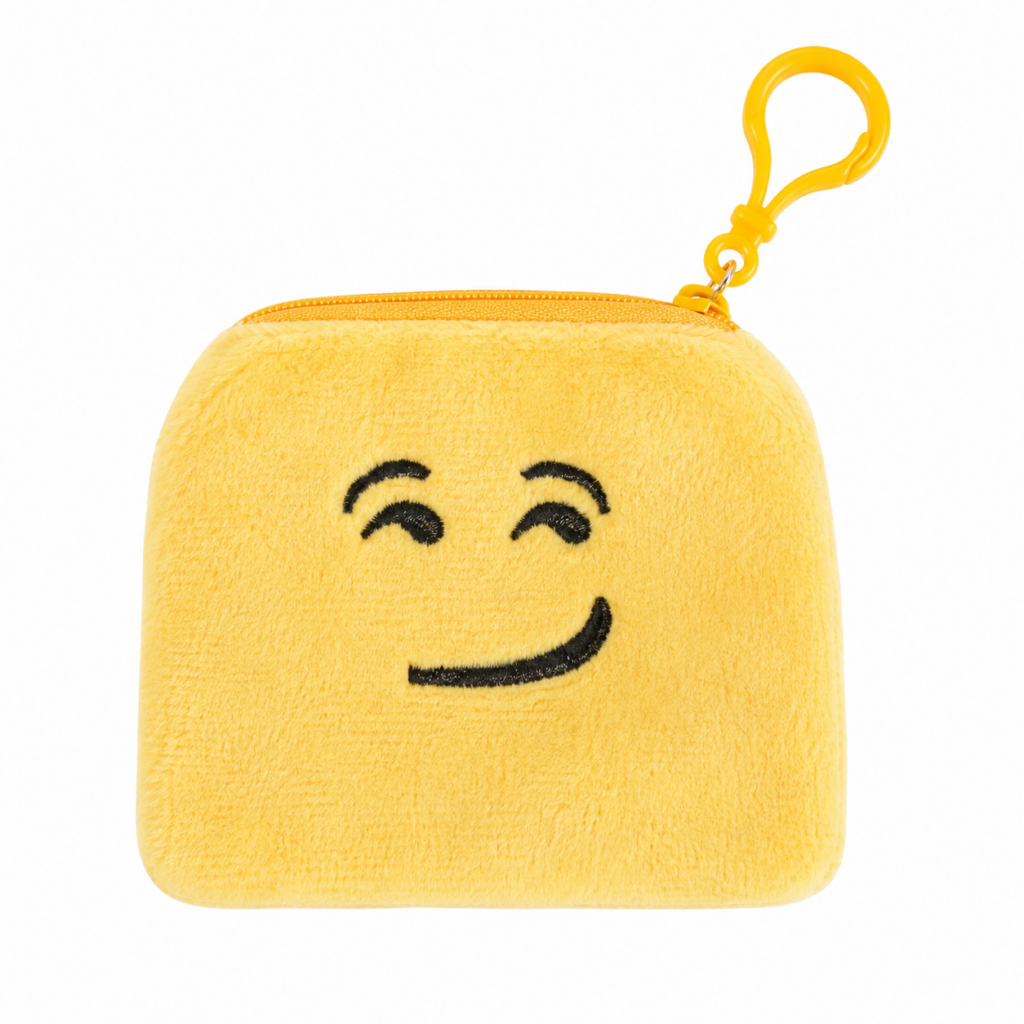 Yellow emoji plush coin purse keyring with zip closure