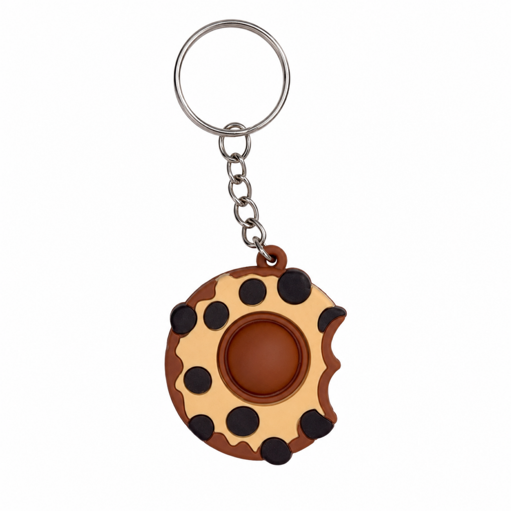 Chocolate chip cookie pop it keyring in brown and cream