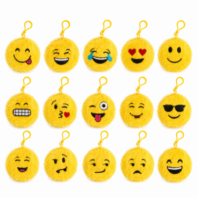 Fluffy Emoji Plush Keychain – Yellow