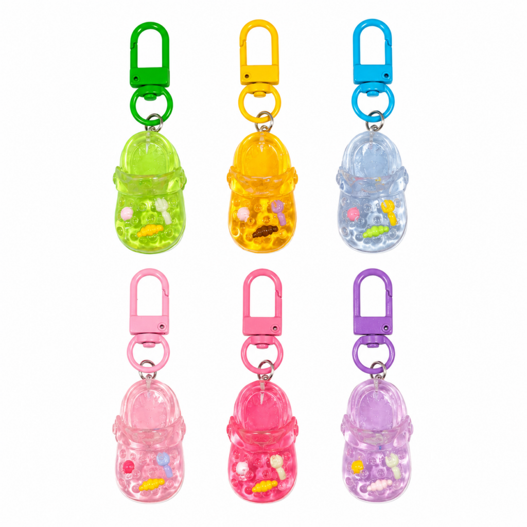 Translucent jelly croc shoe shaped keyring charm