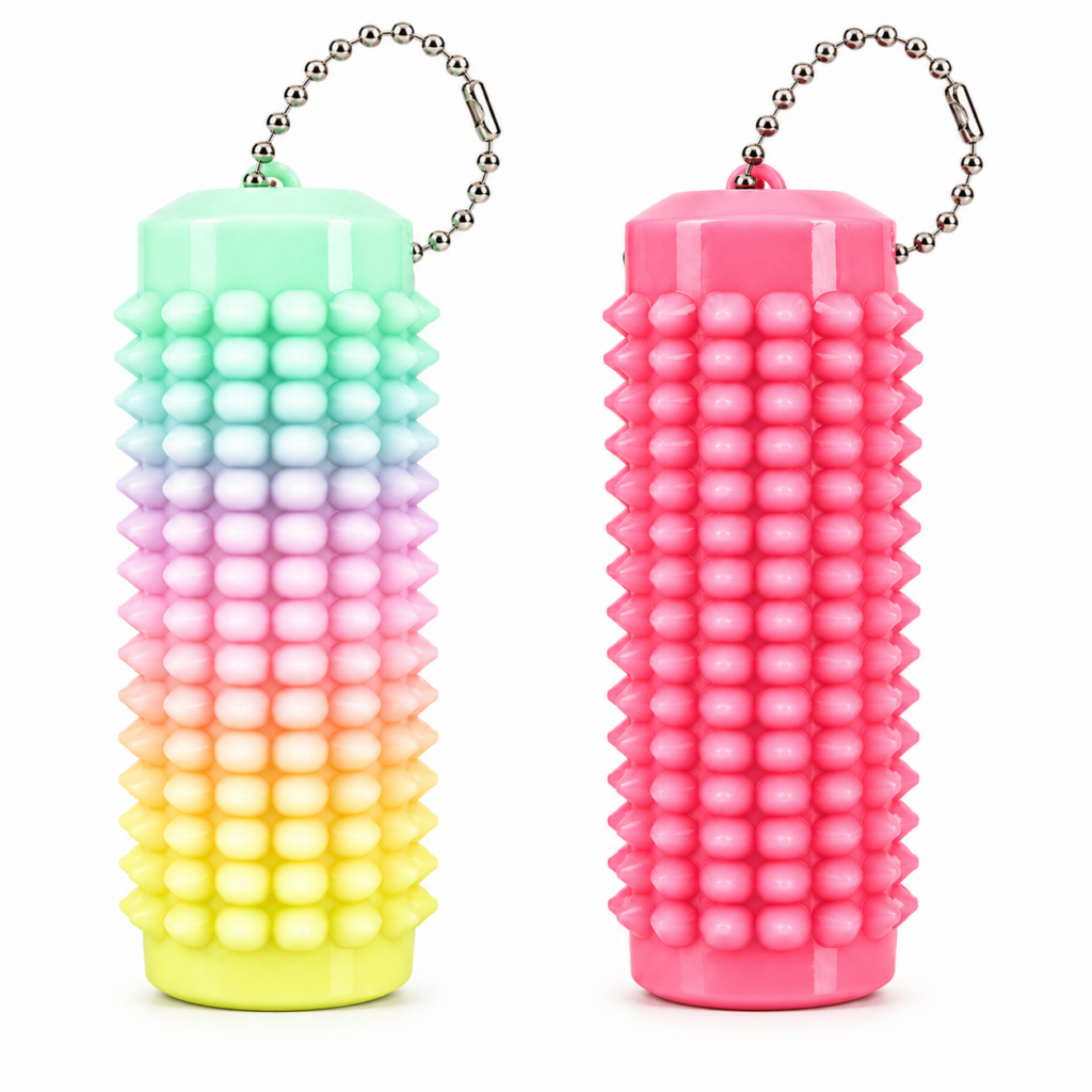 Mini sensory roller fidget keyring with textured surface