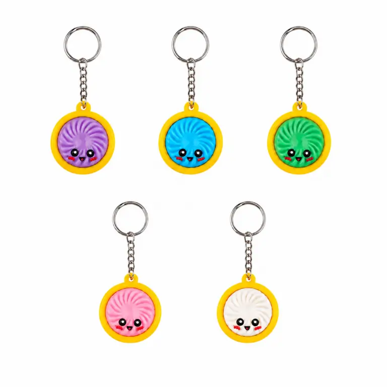 cute dumbling keyrings Miniature white bao bun keyring charm with smiley face multicoloured