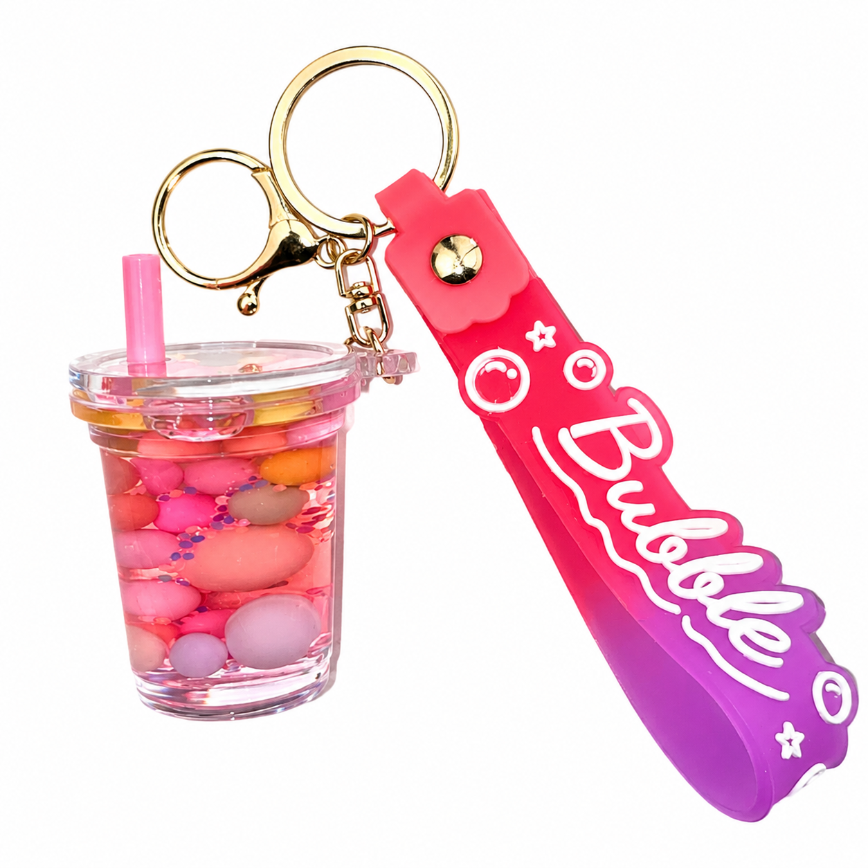 Wholesale pink Bubble Drink Keyring – 10 Pack – Assorted Novelty Bubble Tea Keychains - Keyrings & Charms | The Box Shop UK