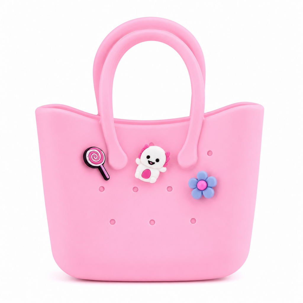 Wholesale 6 Pack Pink Silicone Tote Bags with Decorative Charms - Bags & Accessories | The Box Shop UK
