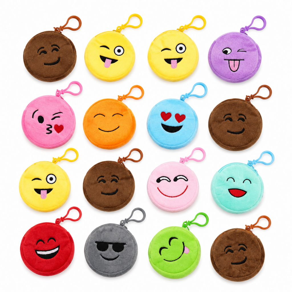 Wholesale Plush Emoji Coin Purses – 8 Pack – Various Designs – Zipped Keyring Pouches - Keyrings & Charms | The Box Shop UK
