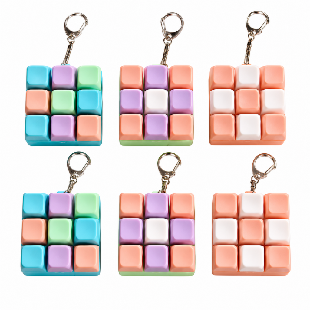 Wholesale Mini Pop Cube Keyrings – 6 Pack – 3 Assorted Colours – Fidget Key Chains - Keyrings & Charms | The Box Shop UK