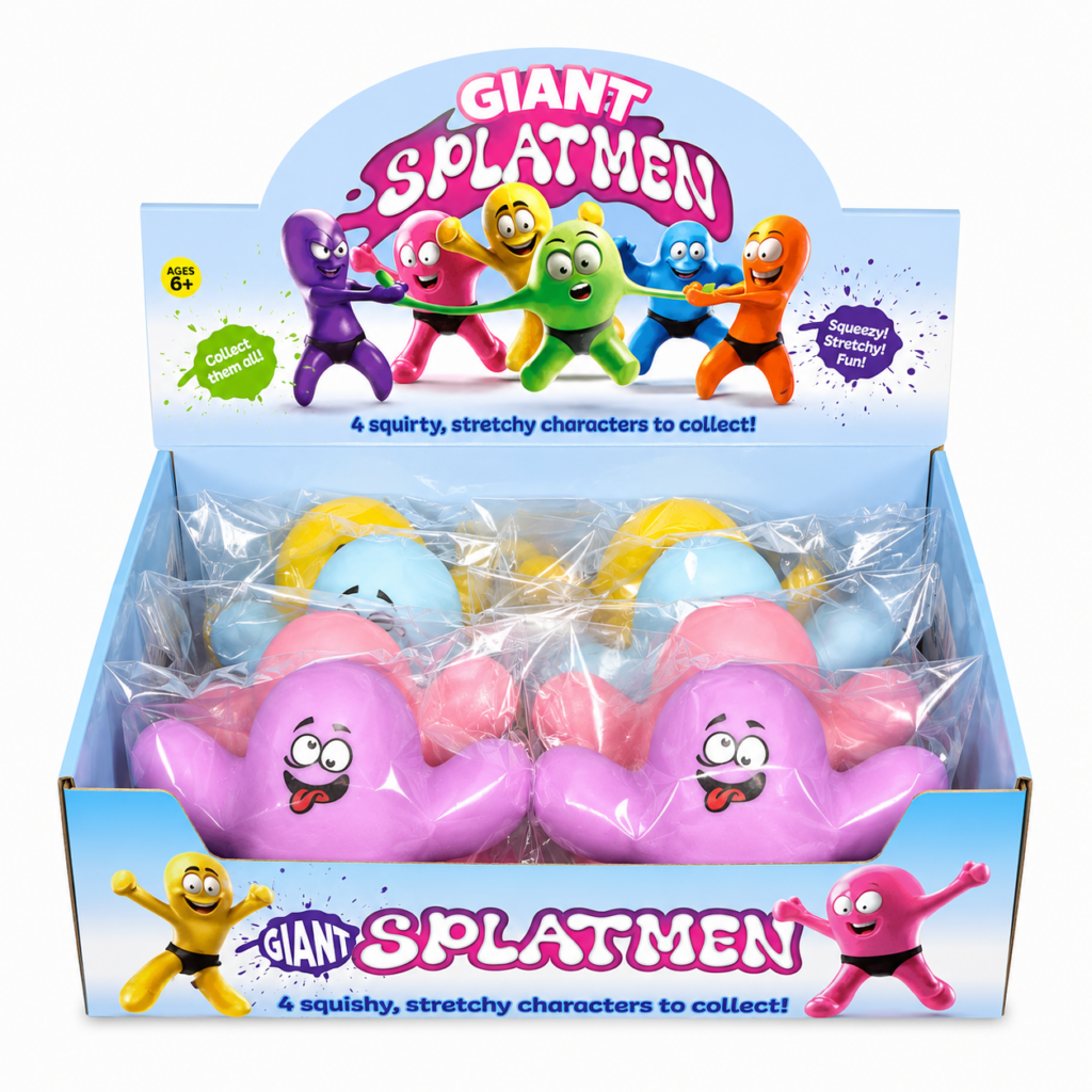 Wholesale Giant Splatmen Squishy Stretch Toys – box of 8 - Mixed Colours Per Box - Fidget Toys & Squishies | The Box Shop UK