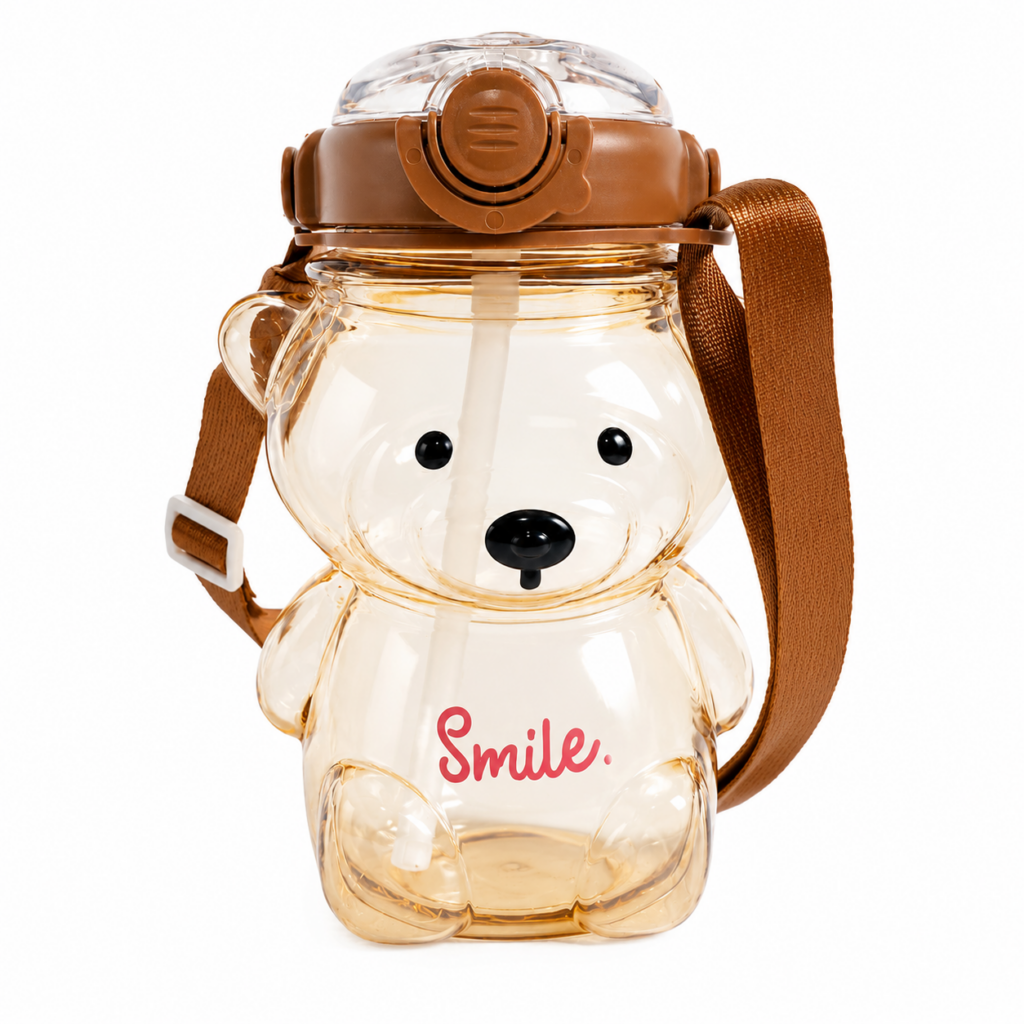 Wholesale 6 Pack beige Bear Shaped Kids Water Bottles with Straw & Carry Strap - Home & Living | The Box Shop UK