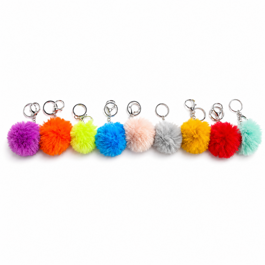 Wholesale 10 Pack Fluffy Pom Pom Keyrings – Assorted Random Colours - Keyrings & Charms | The Box Shop UK