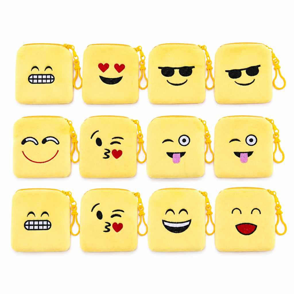 Wholesale square Emoji Coin Purses – 18 Piece – Various Designs – Zipped Keyring Pouches - Bags & Accessories | The Box Shop UK
