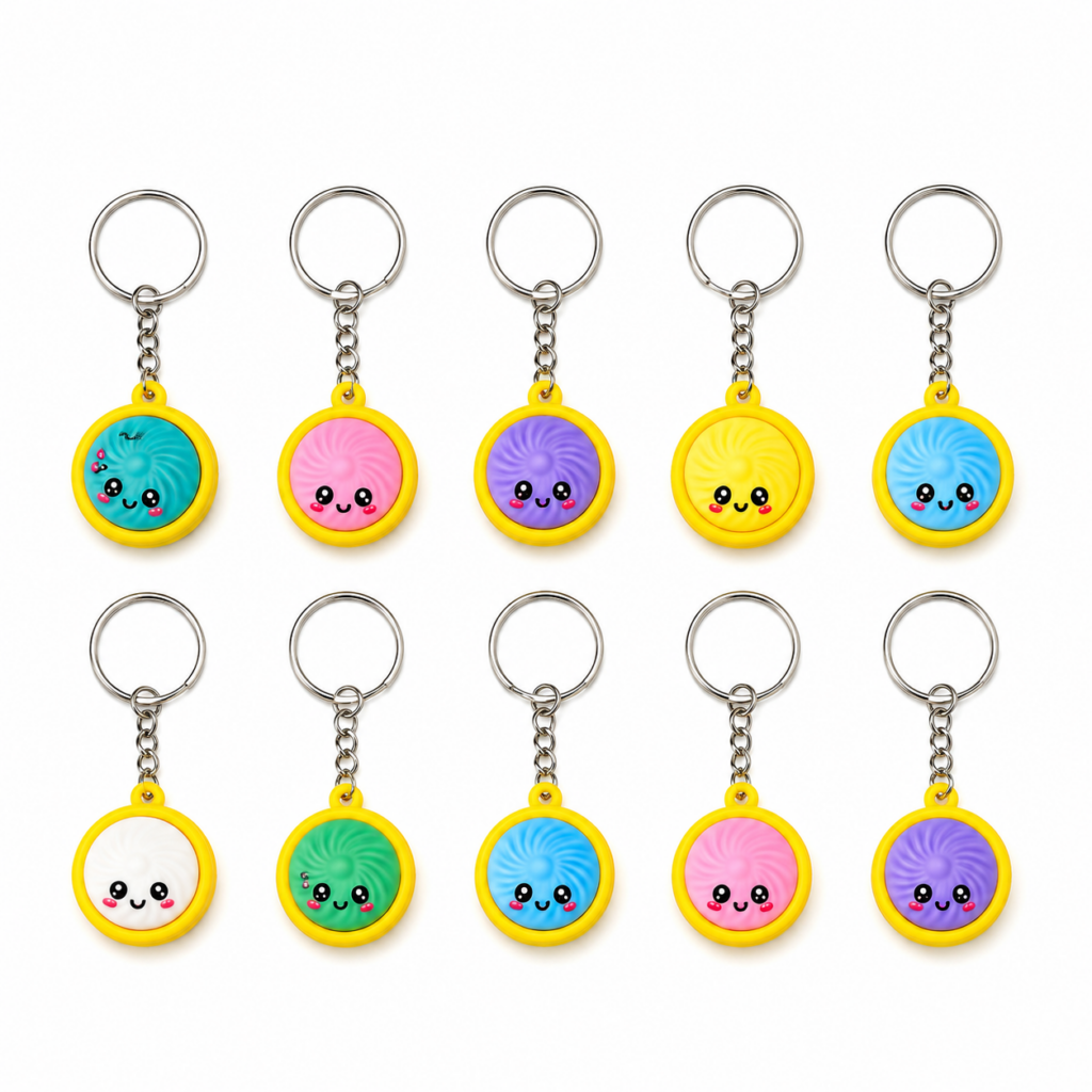 Wholesale Mixed Colour - 20 Piece - Kawaii Bao Bun Dumpling Keyrings – Cute Assorted Keychain Charms - Keyrings & Charms | The Box Shop UK