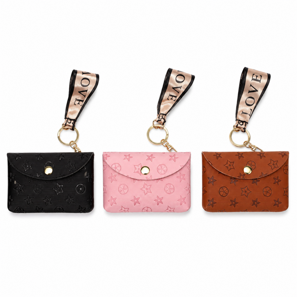Wholesale Designer Style Coin Purse Keyrings – 12 Piece Mixed Colours - Bags & Accessories | The Box Shop UK