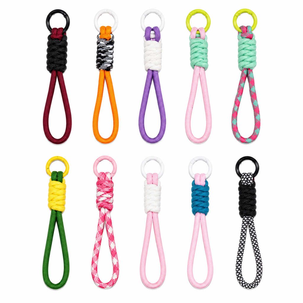 Wholesale Paracord Loop Keyrings – 6 Pack – Assorted Colours – Rope Wrist Strap Key Chains - Keyrings & Charms | The Box Shop UK
