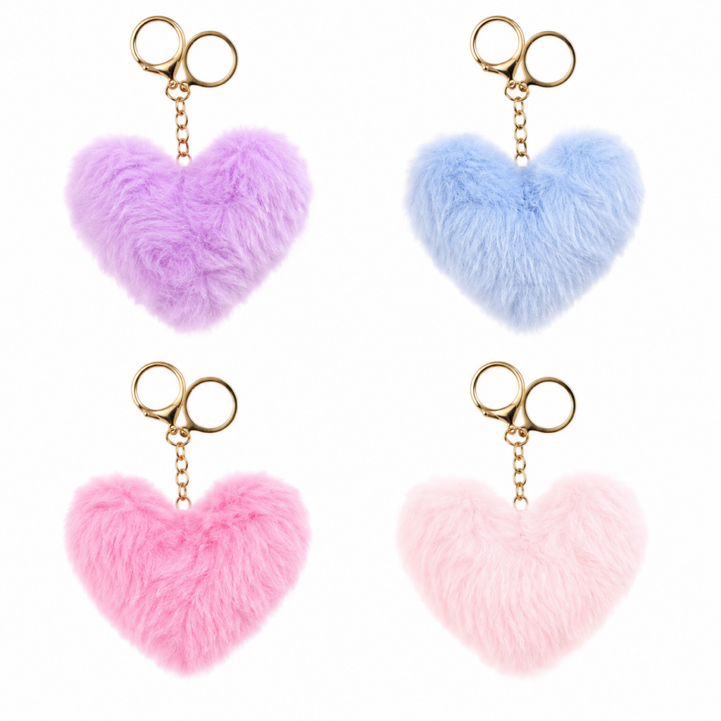 Wholesale Plush Heart Keyrings – 20 Piece Pack – 4 Assorted Colours - Keyrings & Charms | The Box Shop UK