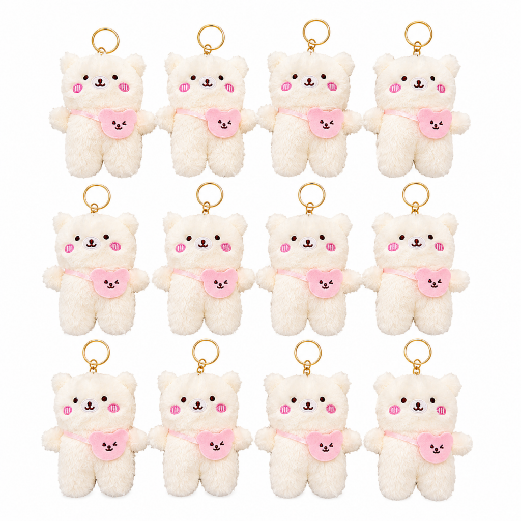 Wholesale White Bear Plush Keyrings with Pink Heart – Pack of 12 - Keyrings & Charms | The Box Shop UK