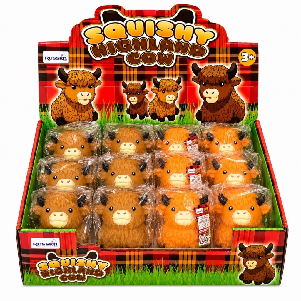 Wholesale Squishy Highland Cow – Box of 12 - Fidget Toys & Squishies | The Box Shop UK
