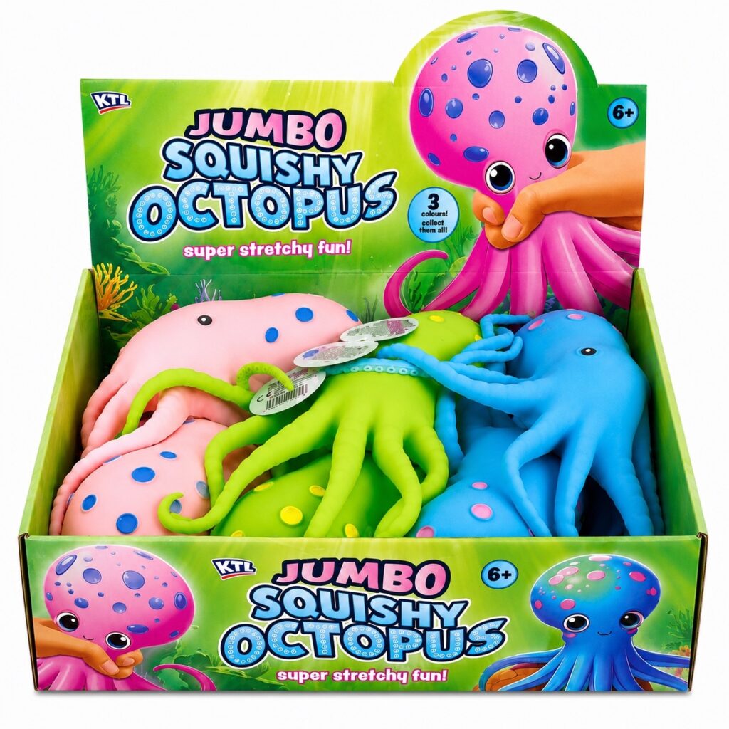 Wholesale Jumbo Squishy Octopus – Box of 6 | Assorted Colours - Fidget Toys & Squishies | The Box Shop UK