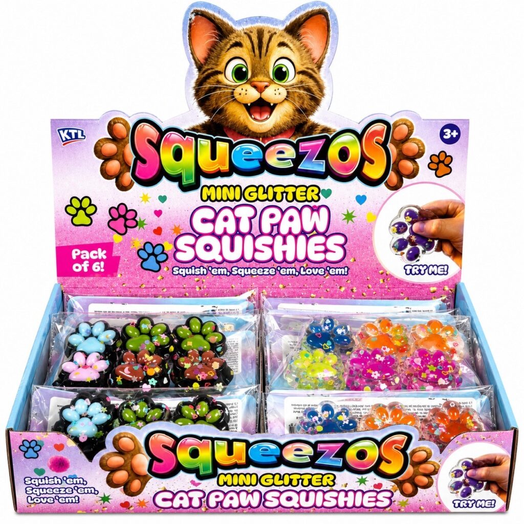 Wholesale 12 in a Box Squeezos Mini Glitter Cat Paw Squishies - Fidget Toys & Squishies | The Box Shop UK