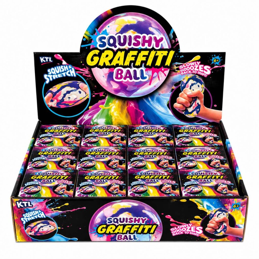 Wholesale ktl Squishy Graffiti Balls – 12 in a Box - Fidget Toys & Squishies | The Box Shop UK