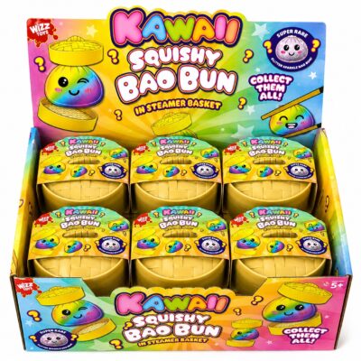 Kawaii Squishy Bao Bun in Steamer Basket – 12PCS Wholesale Pack